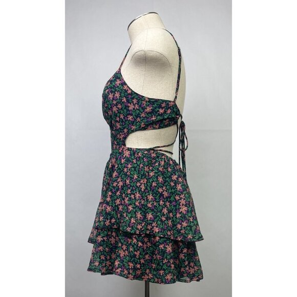 Floral Romper Shorts Womens Size XS Mahina Hawaii Floral Print Chiffon Backless - Picture 3 of 12